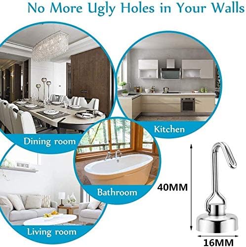Heavy Duty Magnetic Hooks, 12lb Neodymium Swivel Magnetic Hangers Super Strong Rubber Scratch-Resistant Base for Fridge, Cruise, Microwave, Bathroom or Other Indoor/Outdoor Hanging (Dia16-Silver)