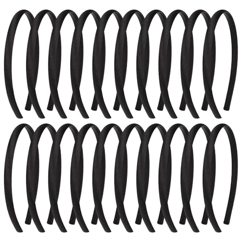 Fishdown 20 Pcs Black Headbands for Girls Skinny DIY Head Bands Hard Thin Headband with Teeth, 8mm Rubber Plastic Hairbands for Kids Teens Party Favors