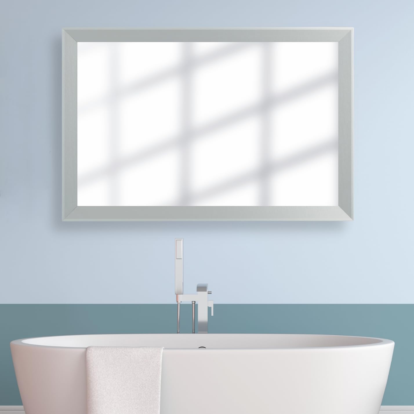 Frame My Mirror Silver Bathroom Mirror for Wall, 32" x 32" Chrome Bathroom Vanity Mirror, Made in USA, Hangs Horizontally or Vertically, Larue Design