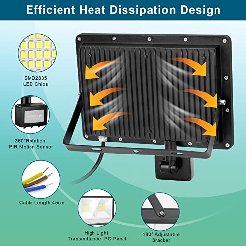 TASINUO 100W LED Strahler mit Bewegungsmelder Außen 2 Stück, 2 in 1 PIR LED Fluter 10000LM Aussenstrahler, 7000K Kaltweiß LED Scheinwerfer, IP67 Wasserdicht Außenbeleuchtung für Garten, Garage, Hof