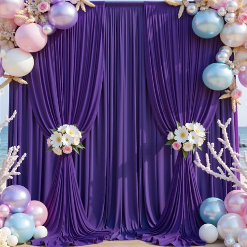 20ft×14ft Wrinkle Free Dark Purple Backdrop Curtain for Wedding Parties 4 Panels 5×14ft Long Silky Polyester Fabric Photo Backdrop Drapes Purple Drapery for Baby Shower Photography Background Cloth