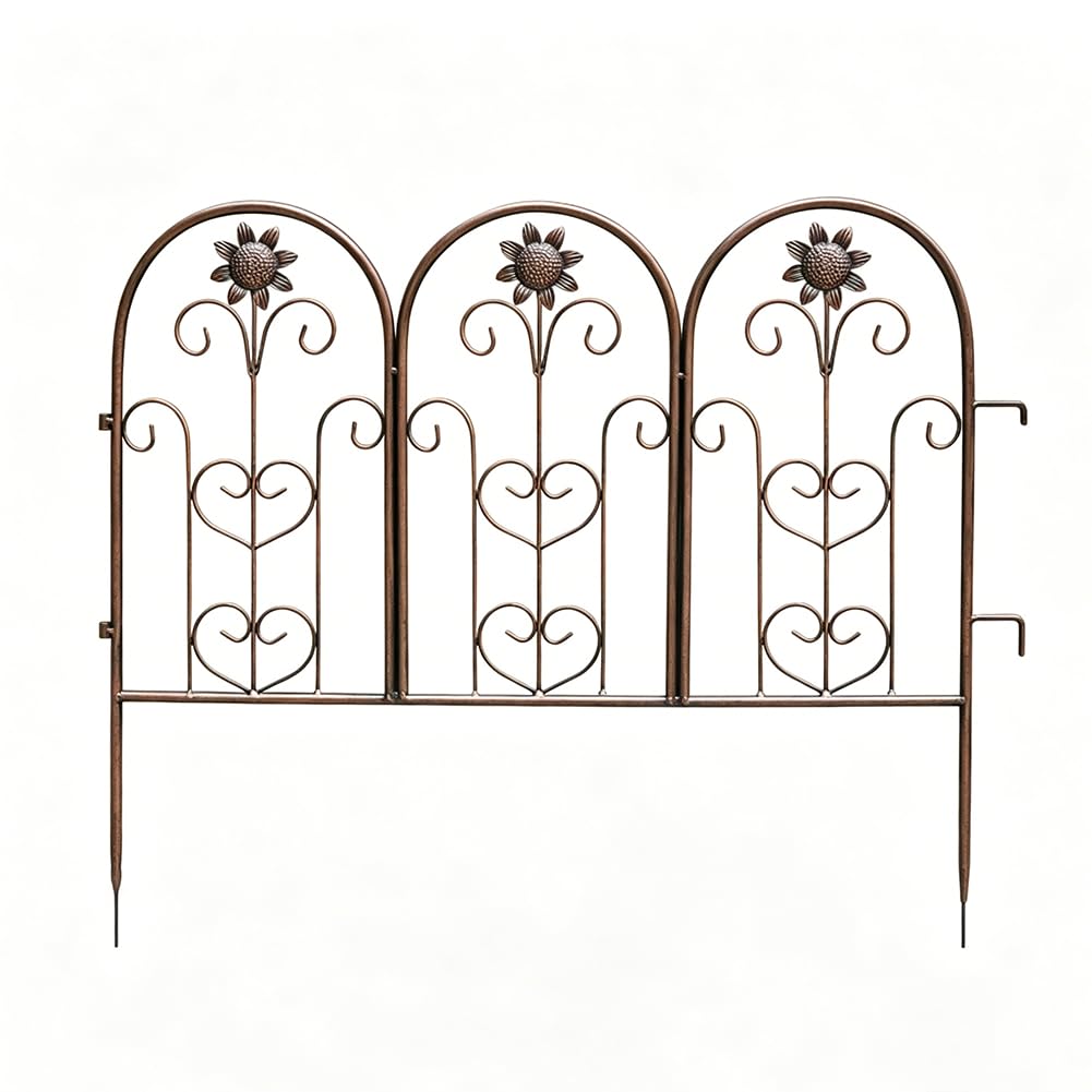TT-YEC Courtyard Landscape Protective Fence Boundary, Wrought Iron Animal Isolation Fence, Weather-Resistant Ground-Inserted Flower Bed Boundary, 6 Interlocking Panels,Bronze A
