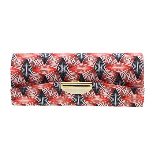 Motique Accessories Diamond Patterned Fabric Lipstick Case with Mirror for Purse-Red