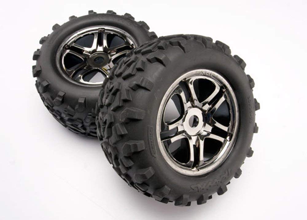 Traxxas 6775AX Tires & Wheels, Assembled/ Glued (2.8') (RXT Black/Chrome Wheels, Anaconda Tires, Foam) (2)