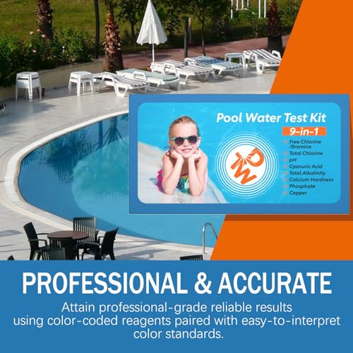 9 Way Pool Test Kit - Hot Tub and Spa Water Chemical Test Kit for pH & Total Chlorine & Free Chlorine & Bromine & Total Alkalinity & Calcium Hardness & Cyanuric Acid & Copper & Phosphate - Thumbnail 4
