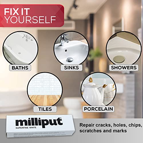 Milliput - Plumbers Putty - Porcelain Repair Kit - Superfine White Epoxy Putty 2 Pack With Gloves - Fiberglass Bathtub Chip And Ceramic Tile Repair Kit, Cracked Sink, Tub And Tile Refinishing Kit #TOP3