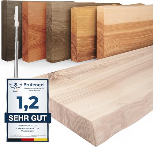 LAMO Manufaktur Wandregal Holz Baumkante | Regal Farbe: Roh | Inv...