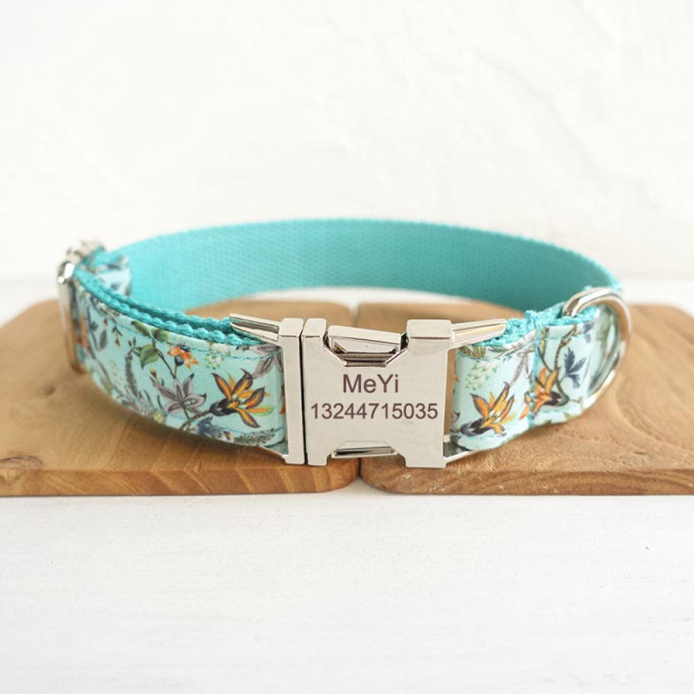 Collare per Cani in Tessuto Floreale Personalizzato per Animali Domestici ID Collare per Cane inciso-Engraved_XL