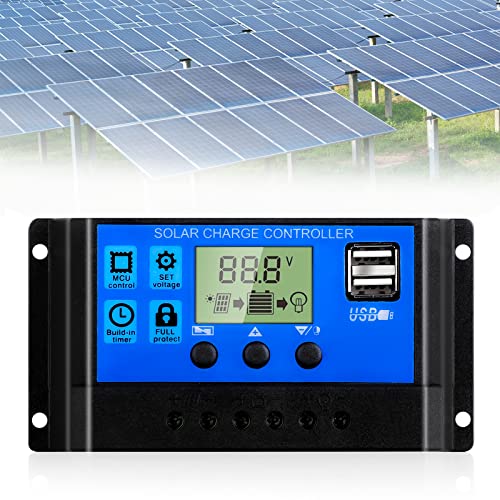 Regolatore di carica solare da 10 A, 12 V, 24 V, controller di carica solare, convertitore di tensione intelligente, pannello solare, caricatore con doppia porta USB, 5 V, display LCD