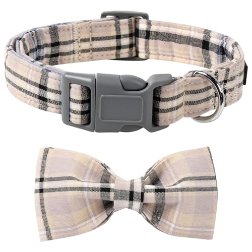 Lionet Paws Dog and Cat Collar with Bowtie Grid Collar Plastic Buckle Light Adjustable Collars for Small Medium Large Dogs