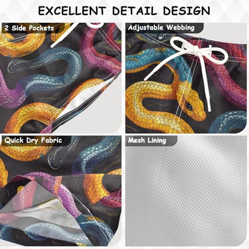 Pigsaly Boys' Swim Board Shorts Colorful Doodle Snakes Boy's Swim Trunks Kids Swimwear 3T3
