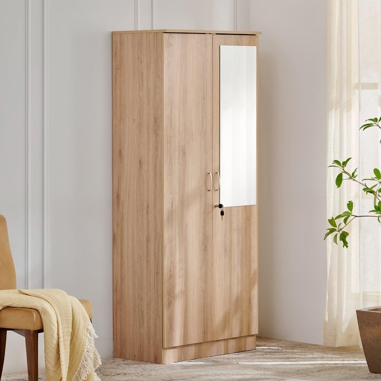 Image of Home Centre Engineered Wood Helios Alton 2-Door Wardrobe with Mirror, Brown