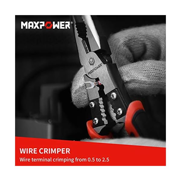 MAXPOWER Zangenset, 3-teilig Kombizange/Spitzzange/Seitenschneider mit Funktion von Abisolierzange/Crimpzange/Drahtschneider zum Abisolieren, Crimpen, Schneiden und Polieren Verwendet Werden – Bild 4