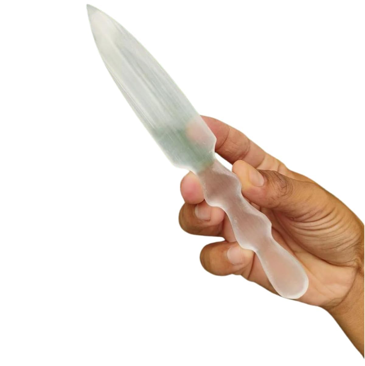 White Selenite Knife Size 5-6 inch Polished Carved Gemstone Cry-stal Dagger Hand Made Selenite Blade Crystal Knife Crystal Athame Gift for Her Pack of 1.