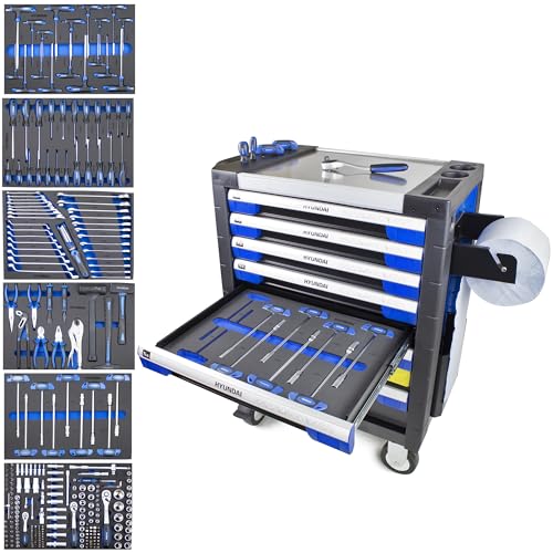 HYUNDAI Grade B, 305 Piece 7 Drawer Caster Mounted Roller Tool Chest Cabinet made with heavy gauge steel. 2 Year Warranty Included