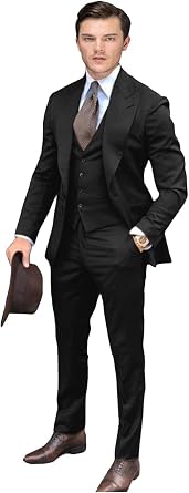 Wemaliyzd Mens 3 Pieces Peak Lapel Bridegroom Wedding Suit V-Neck Vest Pants
