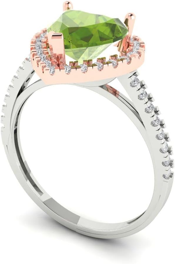 Clara Pucci 2.46 Brilliant Heart Cut Solitaire W/Accent Halo Natural Green Peridot Bridal Wedding Statement Ring Solid 18K 2 Tone Gold