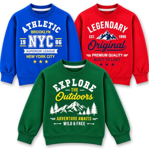 Image of T2F Boys Pack of 3 Sweatshirts | Full Sleeve Printed Winter Sweatshirt for Kids | Round Neck Casual Pullover Tops for Boys