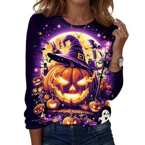 Halloween Shirts for Women Long Sleeve Plus Size Fashion Crewneck Comfortable Tshirts Halloween Costumes for Women