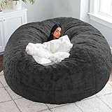 FANNIEHOME Big Beanbag Chair for Adults and Kids No Filling Comfy Cover for Lazy Sofa Bedroom Floor Chair, Dark Grey, 7FT