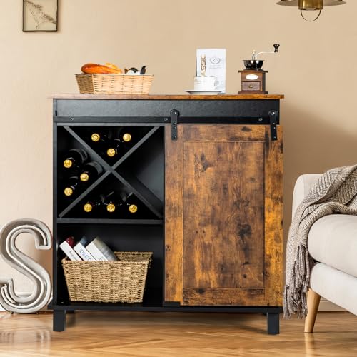 LOKO Industrial Wine Cabinet with Sliding Barn Door Storage