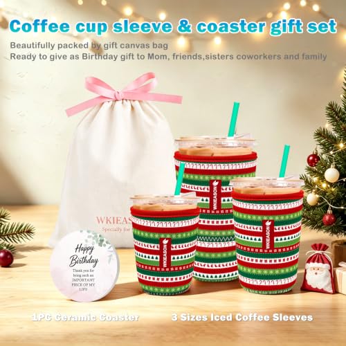 Image of WKIEASON Gifts for Friend Iced Coffee Sleeve & Ceramic Coaster Gift Set