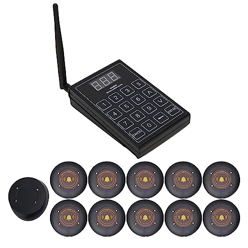 Bewinner Restaurant Pager System, 1 for 10 Buzzers Wireless Guest Customer Service Calling System, Waiting Paging System for Restaurant Hospital Clinic (UK Plug)