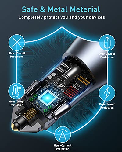 Baseus Carregador de carro, carregador de carro 40 W QC 3.0 USB C PD 3.0 de carregamento rápido, ada