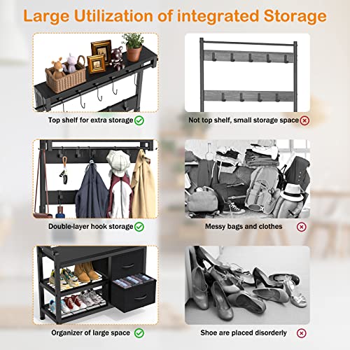 Lulive Entryway Bench With Coat Rack, 31” Hall Tree With Bench And Shoe Storage, 17 Hooks And Drawers, 4 In 1 Intelligent Design Freestanding Shoe Bench And Wall Rack (Black) #TOP6