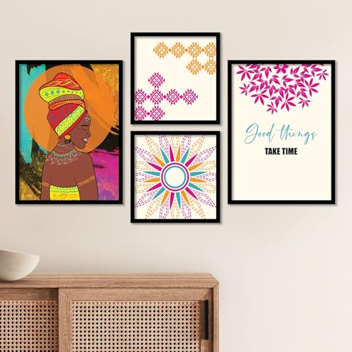 Image of kotart Golden Leaf Wall Decor Paintings for Home Office Living Room - Modern Art Wall Paintings with Frame Set of 4 (Art 10, Big (13x17 or 13x13 inch))