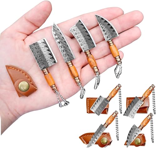Liberal Brightdeer Mini knife Set, Mini Pocket knife Set, Tiny knife Chef Keychain with Sheath for Package Opener Box Cutter Letter Opener-4pcs