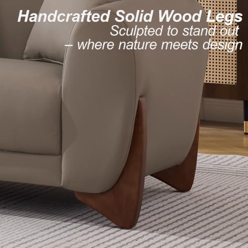 Image of 87 inch Faux Leather Cloud Couch with Ottoman, Modern 3 Seater Sofa with Solid Wood Legs 25 inch Extra Deep Seat Comfy Thick Cushion Upholstered Sofa Couches with 3 Pillows for Living Room, Tan
