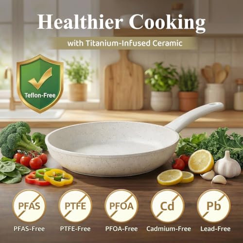 Bazova 24Pcs Pots and Pans Set Non Stick,Titanium Ceramic Cookware Sets | with 8Qt Stockpot,PFAS-Free,Long-Lasting Nonstick,Easy Cleanup,Induction Compatible,Fast & Even Heating,Complete Kitchen Set - image 4