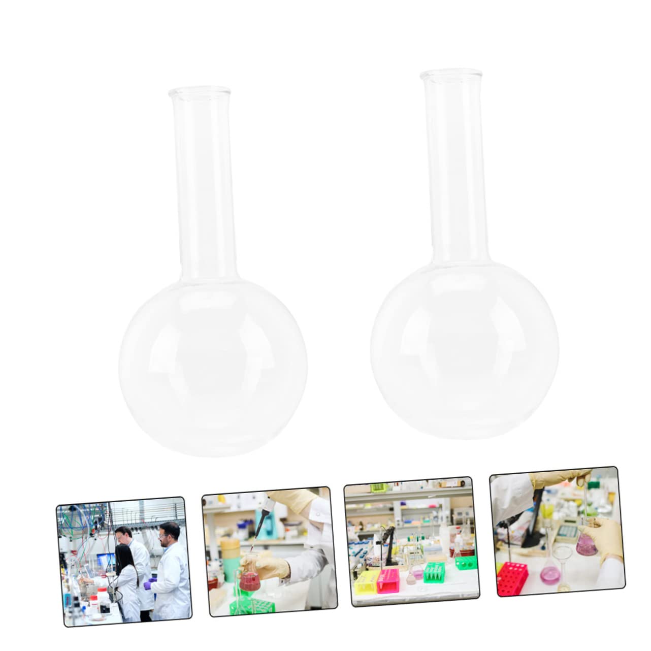 Mobestech Matraz Ligero y Resistente de Fondo Redondo de Vidrio Transparente Cuello Estrecho Pack de 2 Piezas para Experimentos Químicos Adecuado para Estudio Científico en Escuela
