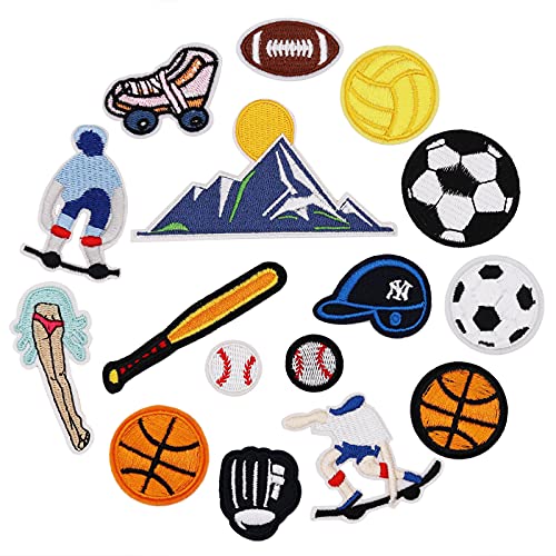 16pcs Ball Sports Equipment Iron on Patches Embroidered Motif Applique Decoration Sew On Patches Custom Patches for DIY Jeans, Jacket ,Kid's Clothing, Bag, Caps, Arts Craft Sew Making (Sports 16pcs)