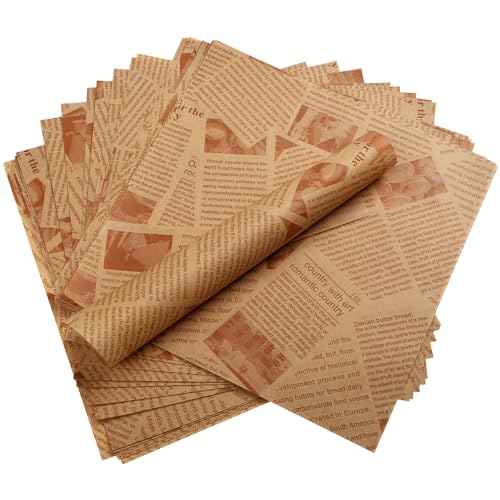 Hojas de Papel Antigrasa para Forrar Bandejas y Cestas de Comida, 25x25cm, para Envolver Alimentos, Hamburguesas, Sándwiches, Papas Fritas, Pizza (Marrón, 200 Unidades)