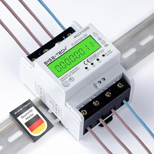 Stromzähler [FLDS100-DR] für Hutschiene mit Tageszählwerk (rückstellbar) und Lastanzeige Drehstromzähler 100A 3 9TE S0 digital LCD beleuchtet (Grün - M26)