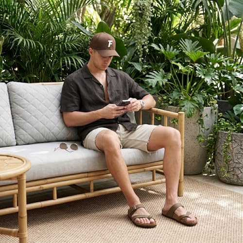 Image of CUSHIONAIRE Luna-M Slides for Men, Comfortable Cork Footbed Mens Sandals with Arch Support and Adjustable Buckle Strap