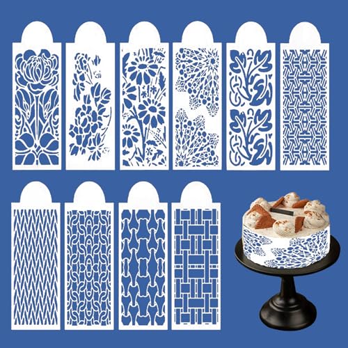 Fyfjur Stencil Plantillas Para Tartas Reposteria, 10 Piezas Reposteria Utensilios, Plantillas Para Tartas, Galletas, Fondant, Postre (26,4 X 11,3 cm)