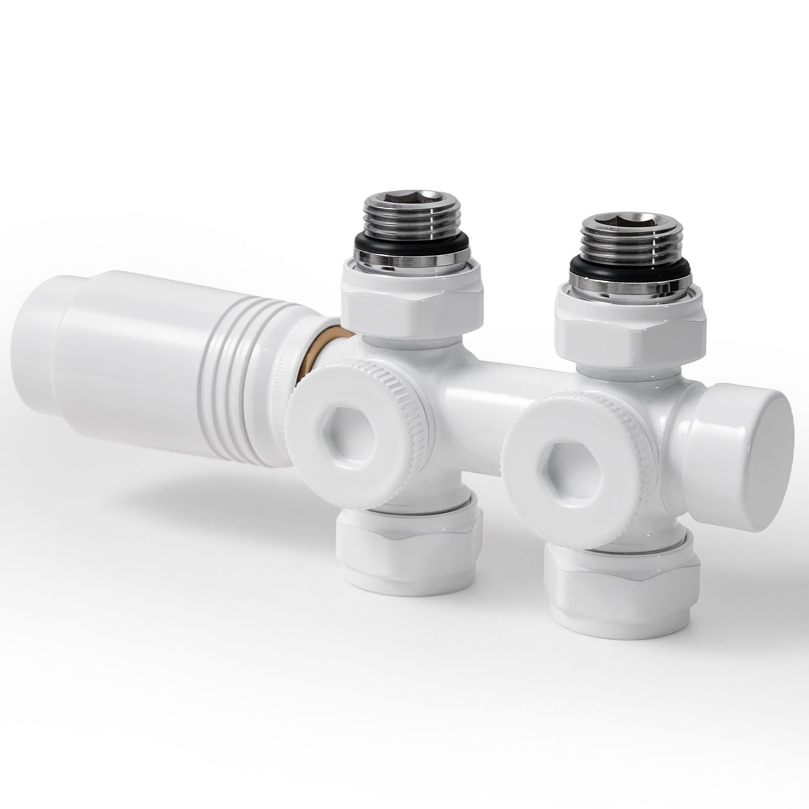S'AFIELINA Set Multiblock per Radiatori e Radiatori da Bagno - Collegamento con Valvola Termostatica, Valvola di Intercettazione e Accessori di Riscaldamento, Bianco (Rame φ15 mm + PEX-AL-PEX φ16 mm)