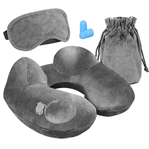 DIAOPROTECT Nackenkissen Aufblasbar, Reise Nackenkissen fur Flugzeug, Dem egornomischen Nackenhörnchen Aufblasbares mit Stützenender Funktion für Reise Büro Home (Grau)