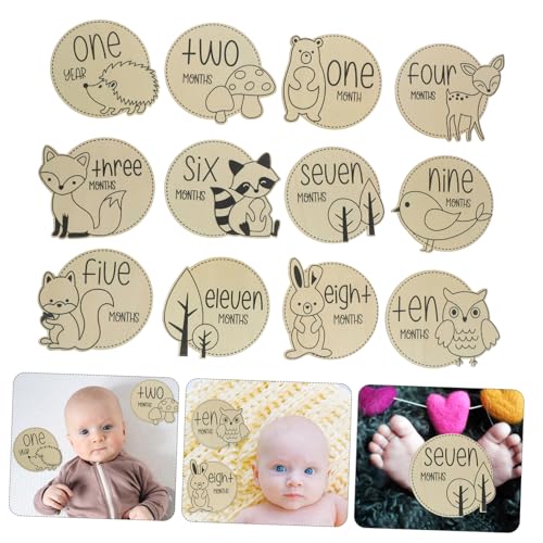 HOOTNEE 12pcs Growth Commemorative Card Cartoon Milestone Cards Milestone Marker for Wooden Milestone Discs Milestone Cards Growth Cards Wood Milestone Discs