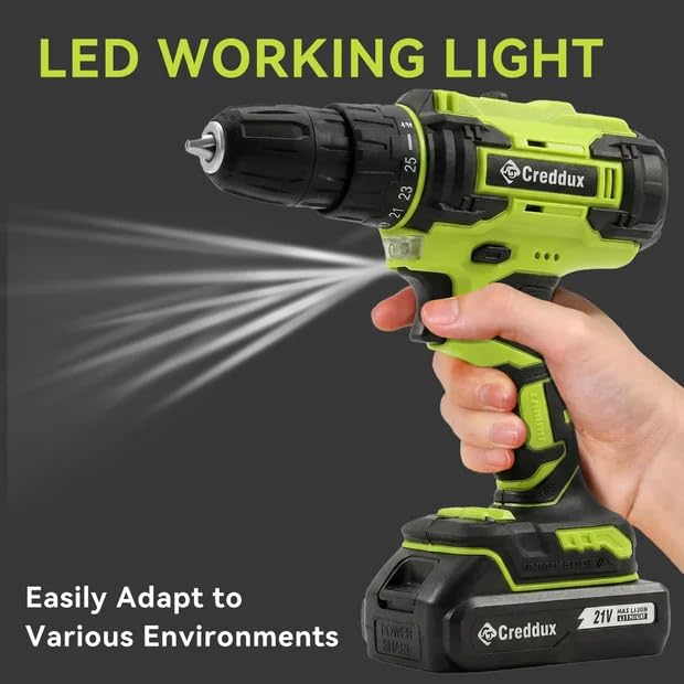Image of Cordless Drill Set 21v Power Drill Cordless With Battery & Charger, 84pcs Accessories Electric Drills Variable Speed, 3 /8 inch Keyless Chuck (Green)