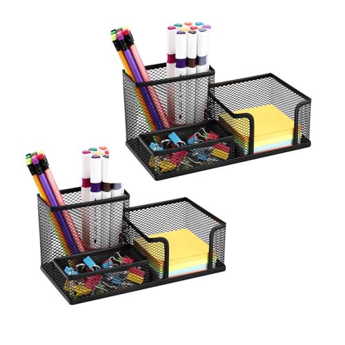 Byjoph 2-Piece Desk Pen & Pencil Organizer - Mesh Metal Pen Cup with Sticky Notes Holder, Black by Byjoph - Used condition - US$18.99