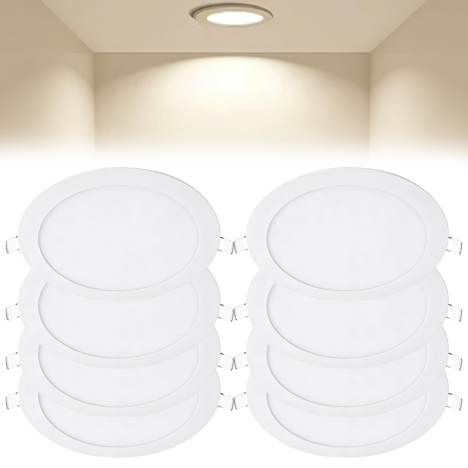 VOGHMOLD 24W Ultra Slim LED Downlight 12 inch, 4000K Recessed Ceiling Light, Cut Φ280-285mm, AC85-265V Flush Mount Spotlights Aluminum Round Panel Lights for Office Hallway, 8 Pack