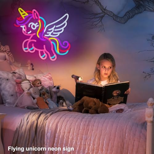 Image of Unicorn Neon Sign for Wall Decor Pink Flying Unicorn LED Light USB Powered Dimmable with Hanging Chain Gifts for Girls Kids Decoration for Bedroom Party