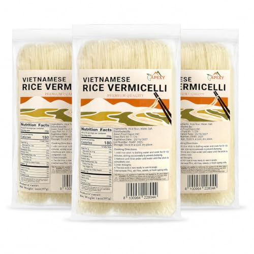 Apexy Vietnamese Rice Vermicelli Noodles, 14 oz Pack of 3 Thin Rice Noodles for Pho, Spring Rolls...