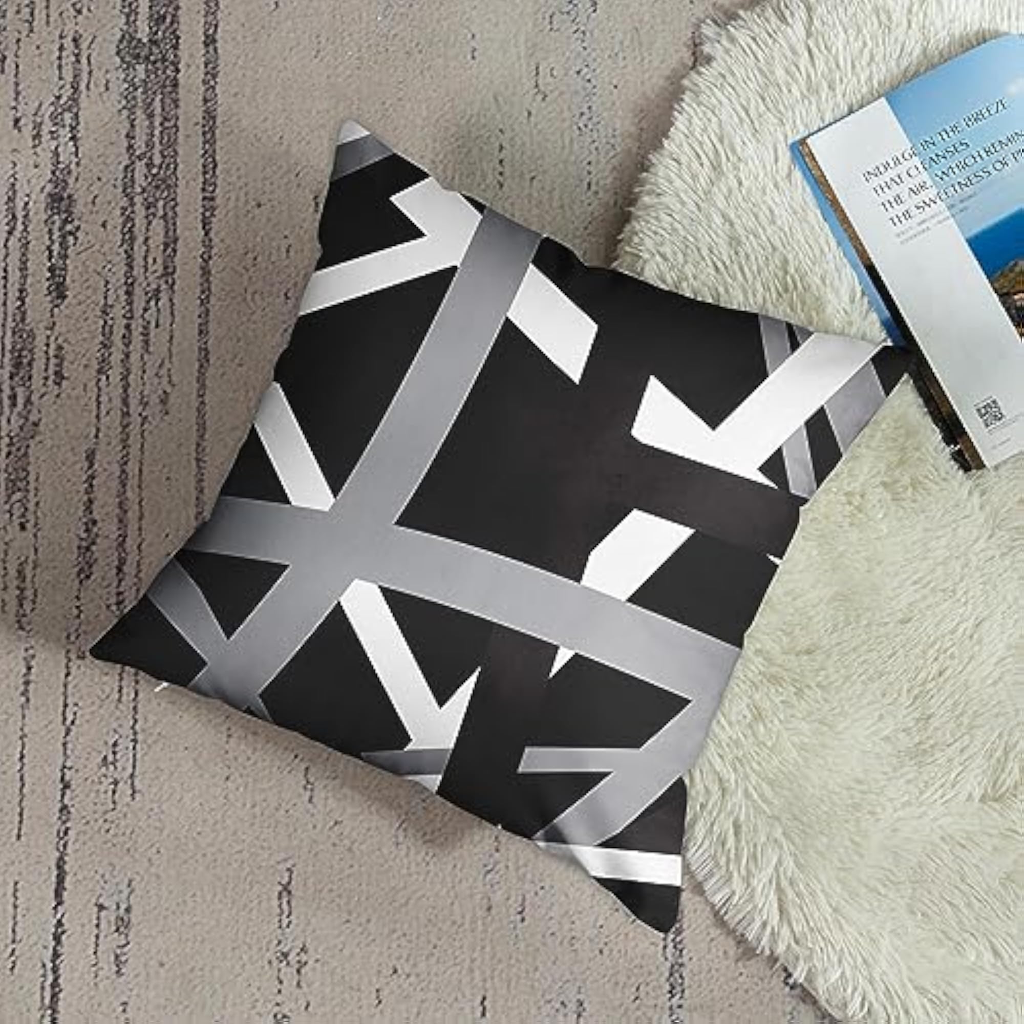Gray Black Stripes Retro Decorative Pillow Case