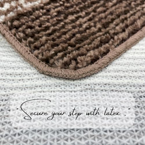 Image of VAS COLLECTIONS Microfiber Solid & Striped Anti-Skid Bath Mats - Pack of 2 (Brown & Yellow, 35x50 cm)