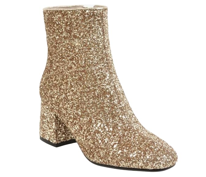 Womens Mid Block Heel Glitter Ankle Boots - Zipper Closure Sparkly Booties for Party Prom Stylish Footwear for